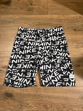 Nike Black and White Allover Logo Bike Shorts size medium